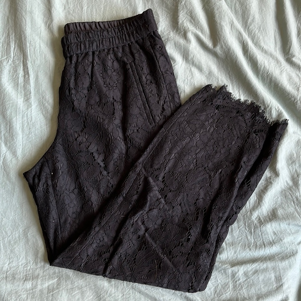 J. Crew Floral Lace Black Pants